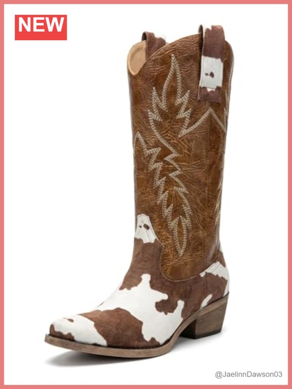 Knee-High Western Cowgirl Boots Faux Leather Pointed Toe Low Block Heel